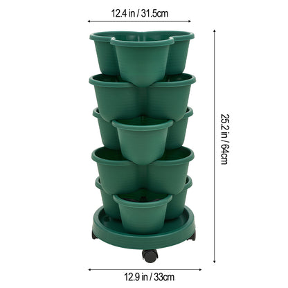 The three-dimensional three-petal flowerpot, strawberry pot, can be multi-layered for vegetable and fruit planting. It is made of pp plastic with five layers, black/ white/ green, and measures 31.5*31.5**13.5cm