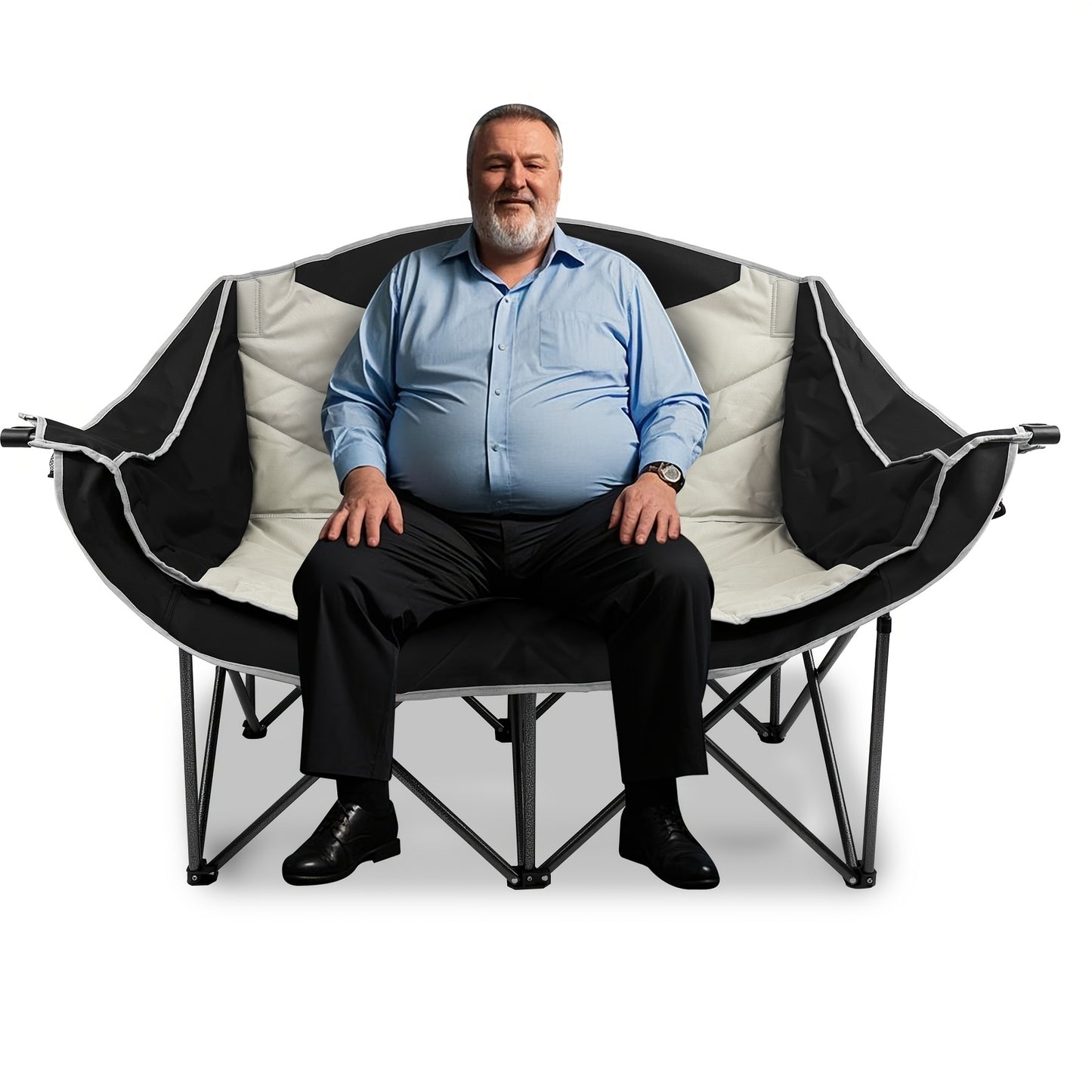Folding Camping Loveseat for 2 People - Fully Padded Garden Sofa with 2 Cup Holders, 300kg Max Weight | Picnic/Beach/Travel