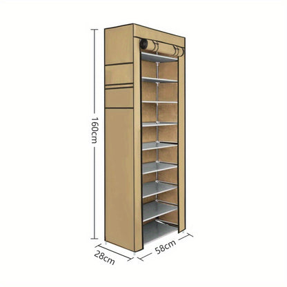 10 Tier Shoes Rack with Dustproof Cover, Shoe Storage Cabinet, Shoe Organizer, Easy to Assemble, Hold up to 25-30 Pairs