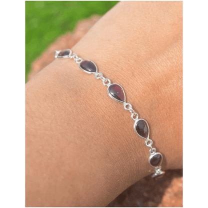 925 Sterling Silver Natural Gemstone Adjustable Bracelet ~ Teardrop Link Bracelet ~ Simple Elegant Jewelry