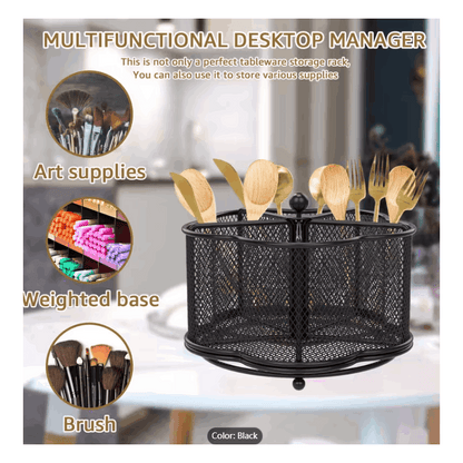 Kitchen Utensil Holder 360° Rotating Utensil Holder 18.29 X 12.95cm Large Metal Utensil Organizer 5-Compartment Metal Utensil Caddy Rotatable Cutlery Holder for Kitchen Dining Tables Kitchen Utensil Organizer Metal Flatware Caddy Countertop Utensil