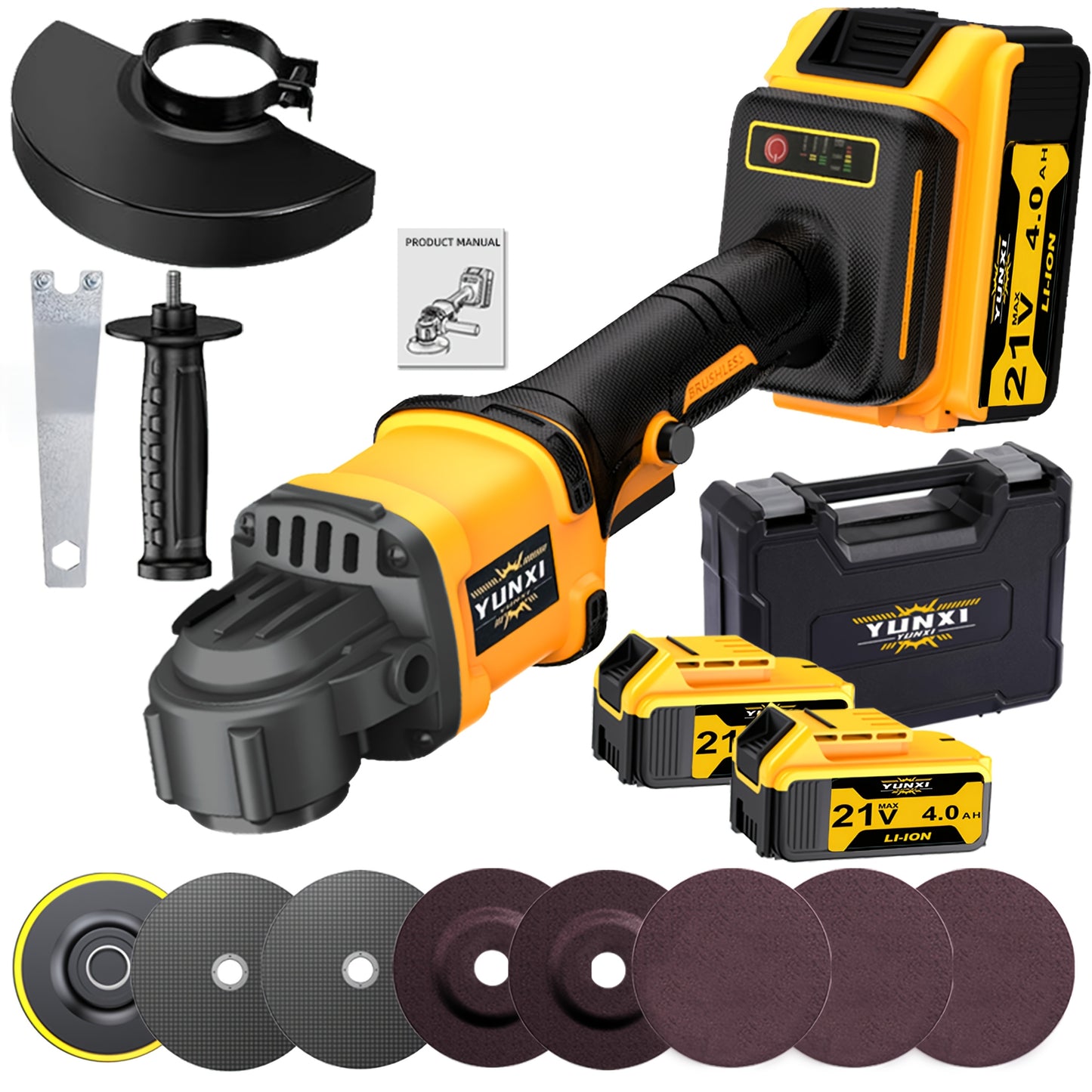 The Grinder Is Equipped with One/Two Lithium-Ion Batteries, Optional Additions Sold Separately, A Fast Charger, And A Cordless Polisher, Complete with A Full Set of Additions, Suitable For, Outdoor, And Gift Use for Men