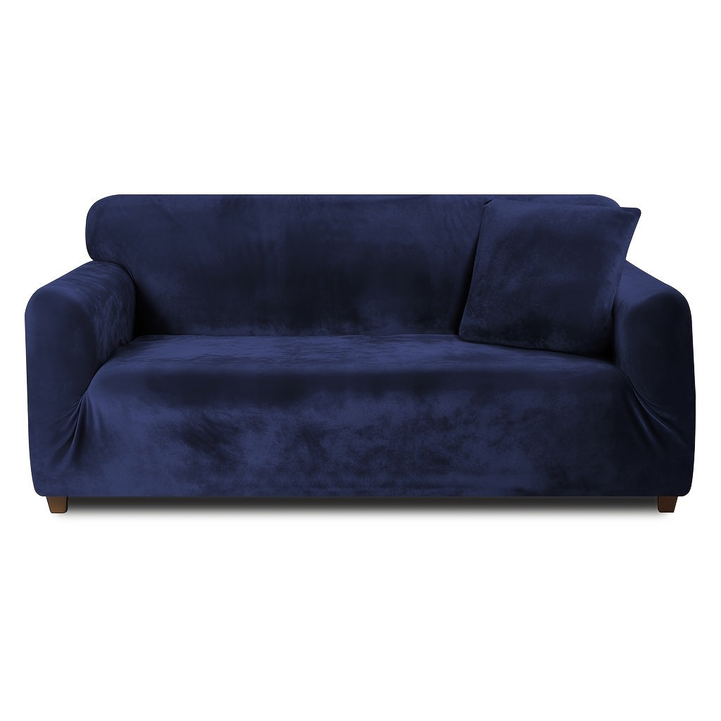 Sofa Cover Velvet Plush Thick High Stretch Elastic Fabric L Shape Sofa Slipcover Couch Cover 1 2 3 4 Seater Polyester Spandex Furniture Protector Cover Include Pillowcase for Living Room