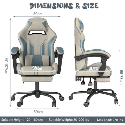 Gaming Chair Computer Chair Office Chair Racing Chair Desk Chair Swivel Chair Cute Gamer Chair Ergonomic Chair with Footrest And Backrest Support, Chair for Adult Gray