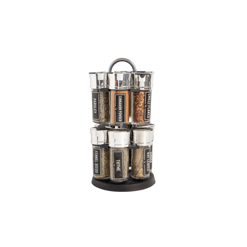 FabFinds Everyday 12 Herbs & Spices Rotating Rack Pre Filled Spice Jars Carousel Stand Complete Kitchen Seasoning Gift Set Stylish Countertop Storage for Everyday Cooking