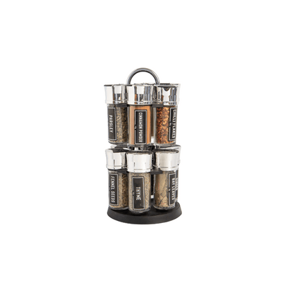 FabFinds Everyday 12 Herbs & Spices Rotating Rack Pre Filled Spice Jars Carousel Stand Complete Kitchen Seasoning Gift Set Stylish Countertop Storage for Everyday Cooking