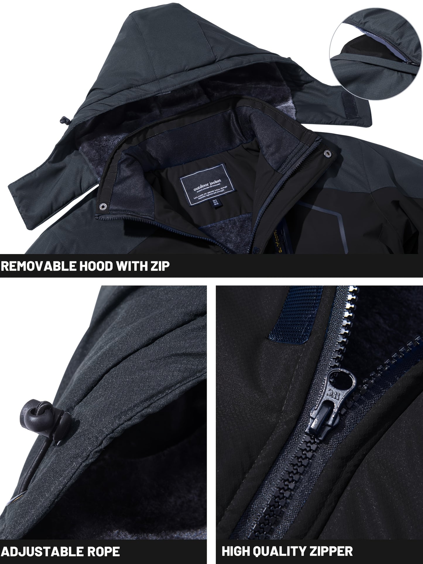 Men'S Ski Jacket Winter Warm Fleece Lined Coats Outdoor Snowboard Thermal Hiking Parka Chest Pockets Hooded Jogging Camping Fishing Climbing Casual Windbreaker