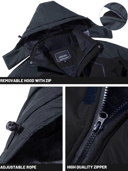 Men'S Ski Jacket Winter Warm Fleece Lined Coats Outdoor Snowboard Thermal Hiking Parka Chest Pockets Hooded Jogging Camping Fishing Climbing Casual Windbreaker