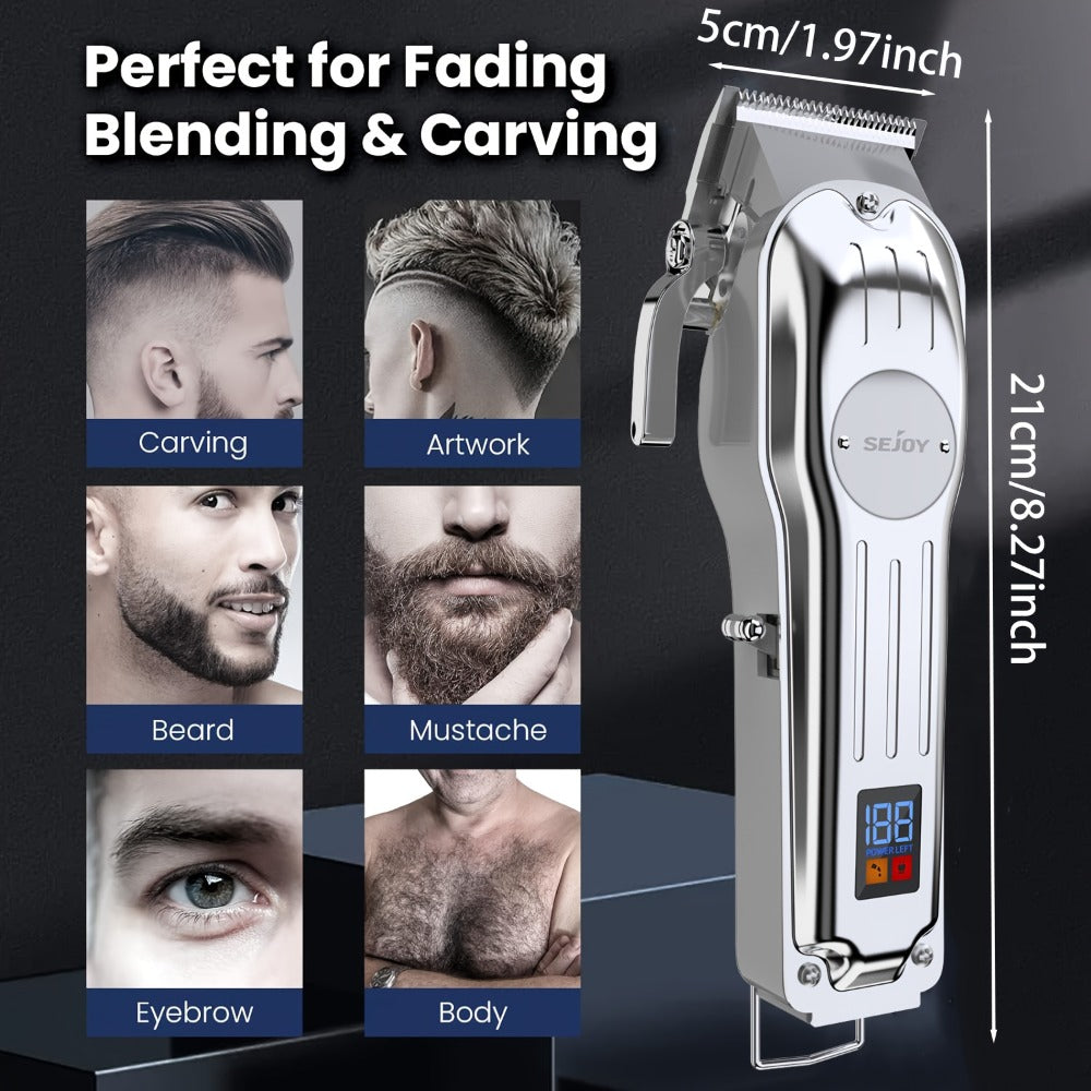 SEJOY Cordless Hair Clippers for Men Professional T-Blade Trimmer Kit – LED Display 4500-7000RPM – Barber Grooming Set Silver Blue Gold