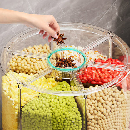Grain Dispenser 360° Rotating Dispenser 6-Grid Rice Dispenser Food Dispenser Bucket Transparent Kitchen Organization For Countertops, White