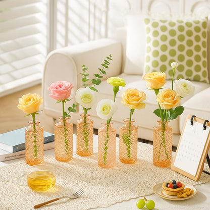 A set of 12 glass bud vases, small retro glass vases, minimalist retro dining table center decorations, home decor, wedding parties, restaurants, floral arrangements, tea lights, candle holders, desktop decorations