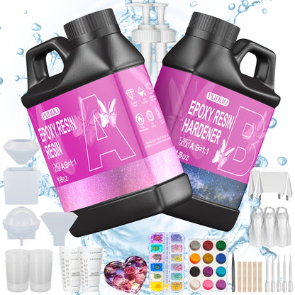 1000Ml (36Oz) Epoxy Resin Complete Kit with All Additions - Includes Molds, Measuring Cups, Glitter, Dried Flowers, And More. Crystal Clear Art-Grade Resin, Ideal for Coating, Casting, Jewelry, Tabletops, Bar Tops, Perfect for Enthusiasts