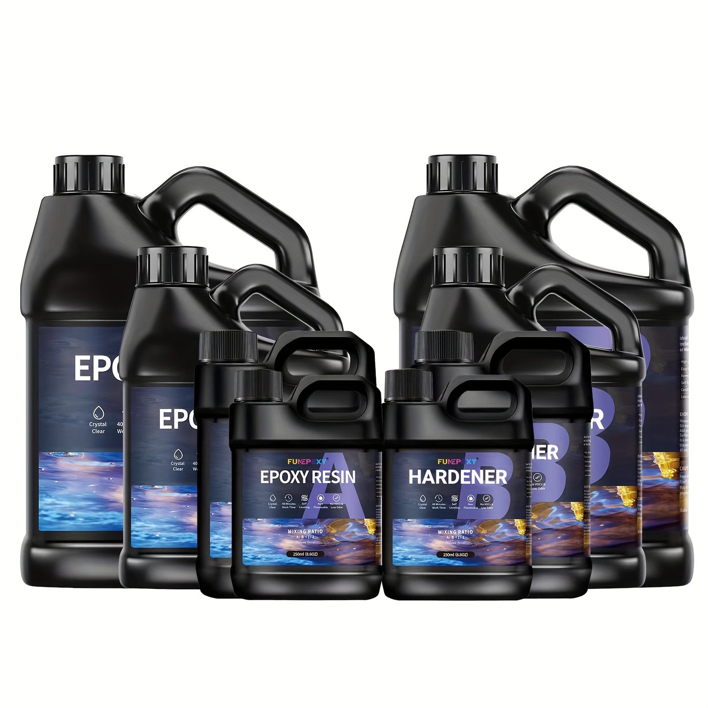 FUNEPOXY Epoxy Resin Kit 1:1 Crystal Clear Epoxy Resin for Table Top 500ml/1L/2L/4L/8L