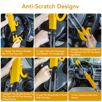 Heavy Duty Steering Wheel Lock Double Lever Steering Wheel Lock Contains 2 Keys Steering Wheel Lock Adjustable Steering Wheel Lock Universal Steering Wheel Lock For Cars SUVs Trucks and Vans Yellow