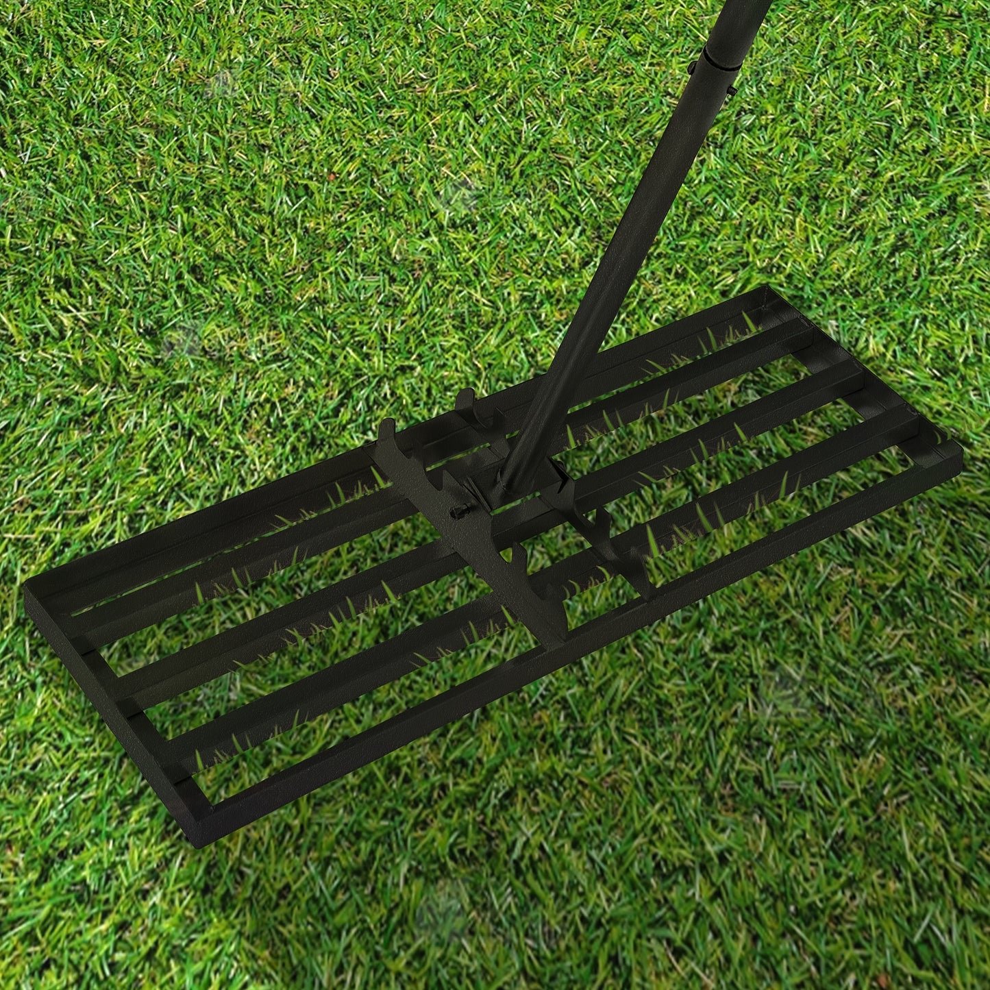 Professional Heavy-Duty Stainless Steel Lawn Leveling Rake with Adjustable Length Handle (25x50cm/25x75cm) - 4-Section Telescopic Design, Ergonomic Non-Slip Grip & 4-Section Lever Mechanism for Golf Courses, Gardens, Yards - Sand Trap, Bunker