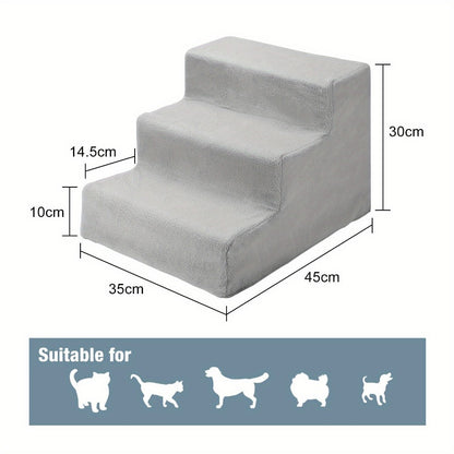 3-Step Pet Stairs Dog Steps with Washable Non-Slip Plush Cover – Lightweight Foldable Pet Ladder for Sofa Bed & Car, Reduces Joint Strain for Dogs & Cats, Black Yellow Grey