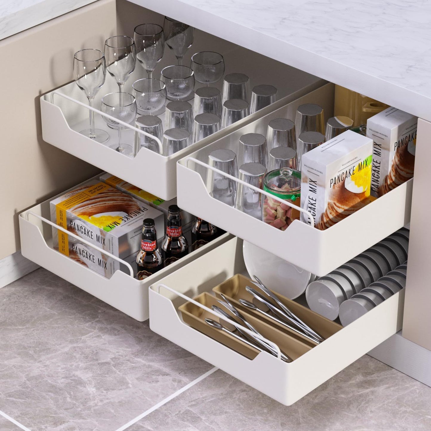 1/2pcs Pull Out Organizer, Multi-Functional Organizer, Fixed With Adhesive Nano Film, Easy To Store And Clean Built-In Drawer Design Storage Holder, For Kitchen And Bathroom, Home Organizers And Storage, Home Supplies