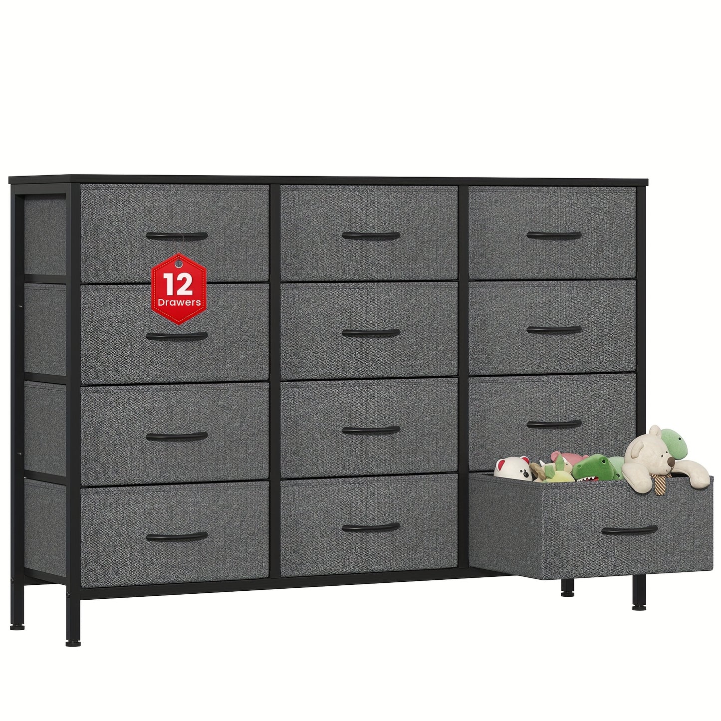 Chest Of Drawers with 12 Drawers, Wooden Frame & Golden Handles, Fabric Chest Of Drawers for Bedroom, Living Room, Hallway, Entryway