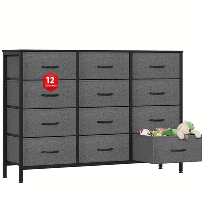 Chest Of Drawers with 12 Drawers, Wooden Frame & Golden Handles, Fabric Chest Of Drawers for Bedroom, Living Room, Hallway, Entryway