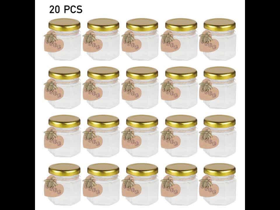 20 Pack Glass Jars With Lids, 45ML Mini Jars With Golden Lids Honey Spice Herb Jam Bottles Round Glass Jam Jars For Spices, Herbs, Jams, Crafts, Wedding Party Favors, Decor