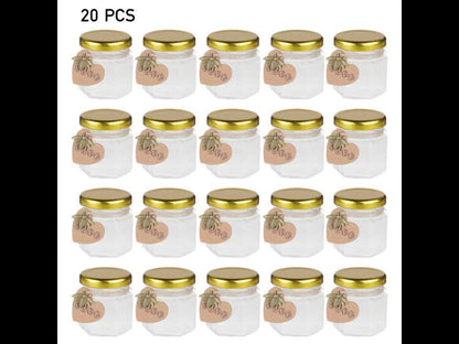 20 Pack Glass Jars With Lids, 45ML Mini Jars With Golden Lids Honey Spice Herb Jam Bottles Round Glass Jam Jars For Spices, Herbs, Jams, Crafts, Wedding Party Favors, Decor