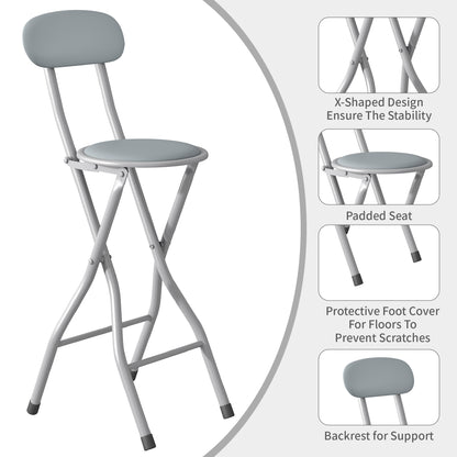 Set of 1 Folding Bar Stool, Breakfast Barstool Kitchen Restaurant Seating, Faux Leather Foldable Chair with Metal Frame, Padded High Chair
