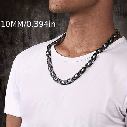 1pc Stainless Steel Black Flat Byzantine Chain Link Necklace For Men And Women, Available In 6mm, 8mm And 10mm Width And 18-28 Inches Length