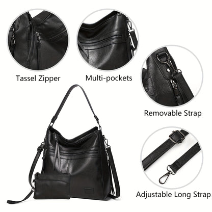 Large Tote Backpack with Crossbody Strap - Multi-Pocket Handheld Shoulder Bag Suitable for Commuting, &, Adjustable Strap, Zipper Closure, Casual Tote for Daily Use (Burgundy//Tan)