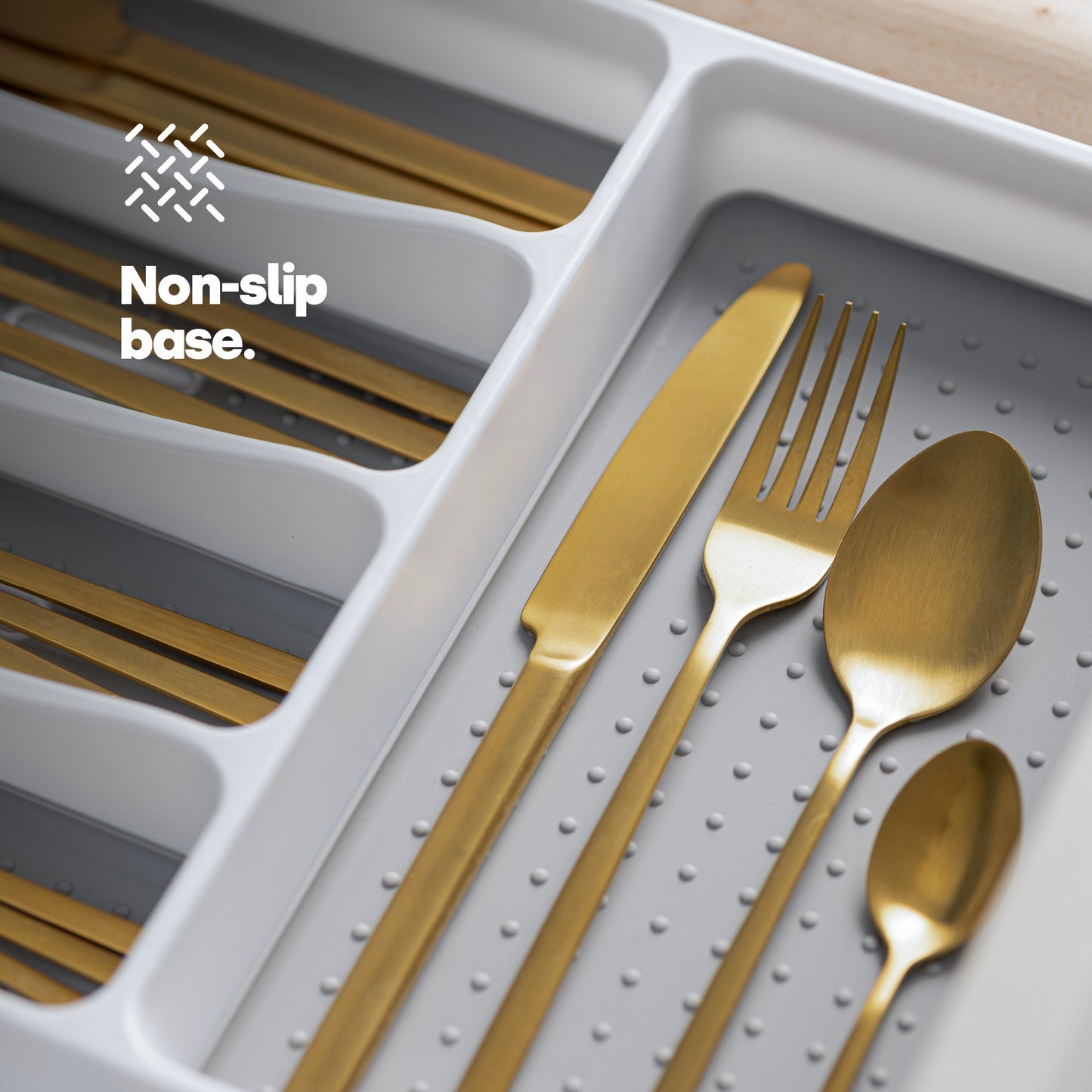CUTLERY TRAY WITH 6 COMPARTMENTS, DURABLE NON-SLIP CUTLERY TRAY (WHITE/GREY)