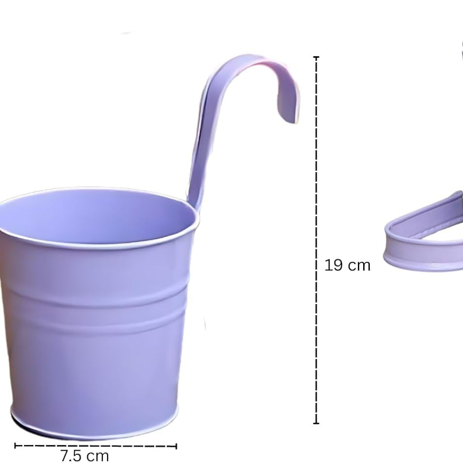 Trendi Set of 10 Metal Hanging Plant/Flower Pots Planters With Drainage Hole, Balcony Planters Fence Garden Home Decor Detachable Hook Coloured Planters (10)