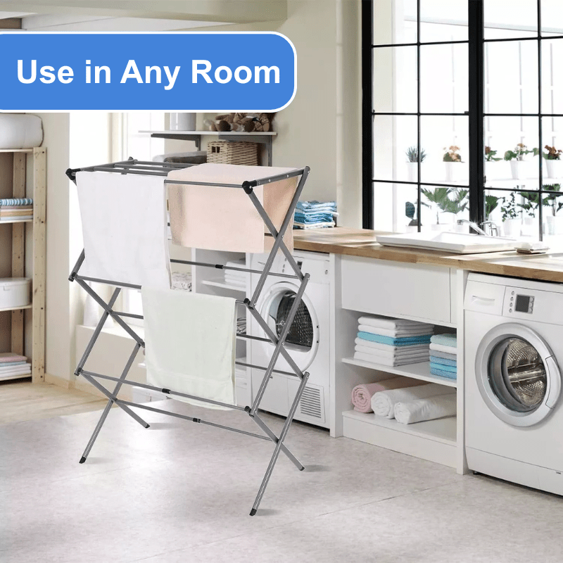 Extendable 3 Tier Airer Small Foldable Expandable Airers Adjustable Length Clothes Drying Laundry Rail Indoor or Outdoor Drying Racks Horse Airer Space Saving Design, Grey