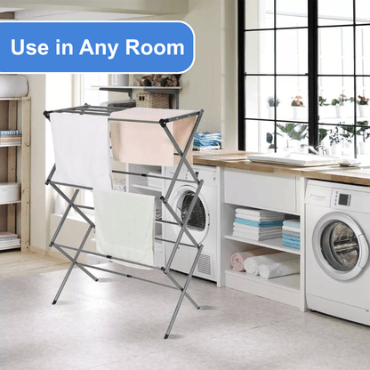 Extendable 3 Tier Airer Small Foldable Expandable Airers Adjustable Length Clothes Drying Laundry Rail Indoor or Outdoor Drying Racks Horse Airer Space Saving Design, Grey