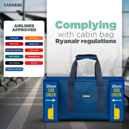 Tanness Ryanair 40x20x25 Cabin Bags with Adjustable Shoulder Strap | 40x20x25 Cabin Bag Holdall Bag, Travel Bag, Under Seat Cabin Bag | Hand Luggage Bag Carry On Bag | Cabin Suitcase Bags