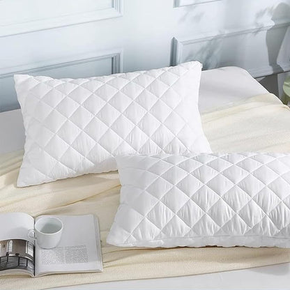 Hotel Quality 10cm Thickness Mattress Topper and Deep Fitted Elastic Corners – Luxury Mattress Topper for All Season and all size available Single, Double, Small Double, King and Super King. 4 Pack Pillow Protector Available for Matching Set