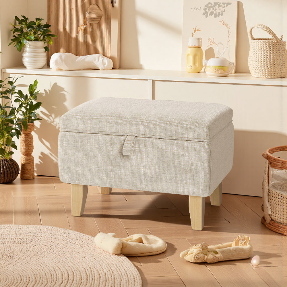 Linen Padded Storage Stool Ottoman Storage Box Footstool Living Room Bedroom Hallway Shoe Stool Footrest