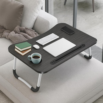 Foldable Laptop Bed Table with Cup Holder & Phone Slot - Portable Non-Slip Lap Desk for Bed Sofa & Home Office Lightweight Breakfast Tray
