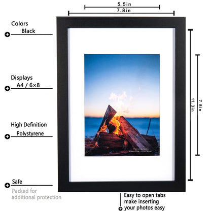 Set of 3 Black Wooden Picture Frames A4 w/ Mount Freestanding & Wall Mountable Photo Frame for A4 Poster Certificate Display
