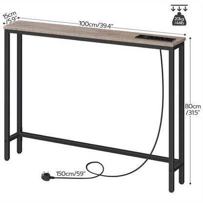 Console Table with Power Outlets, Slim Hallway Tables Ideal for Narrow Spaces, Easy to Install Modern Home Decor, Stylish Small Space for Living Room Or Sofa Area, Rustic Brown, Grey