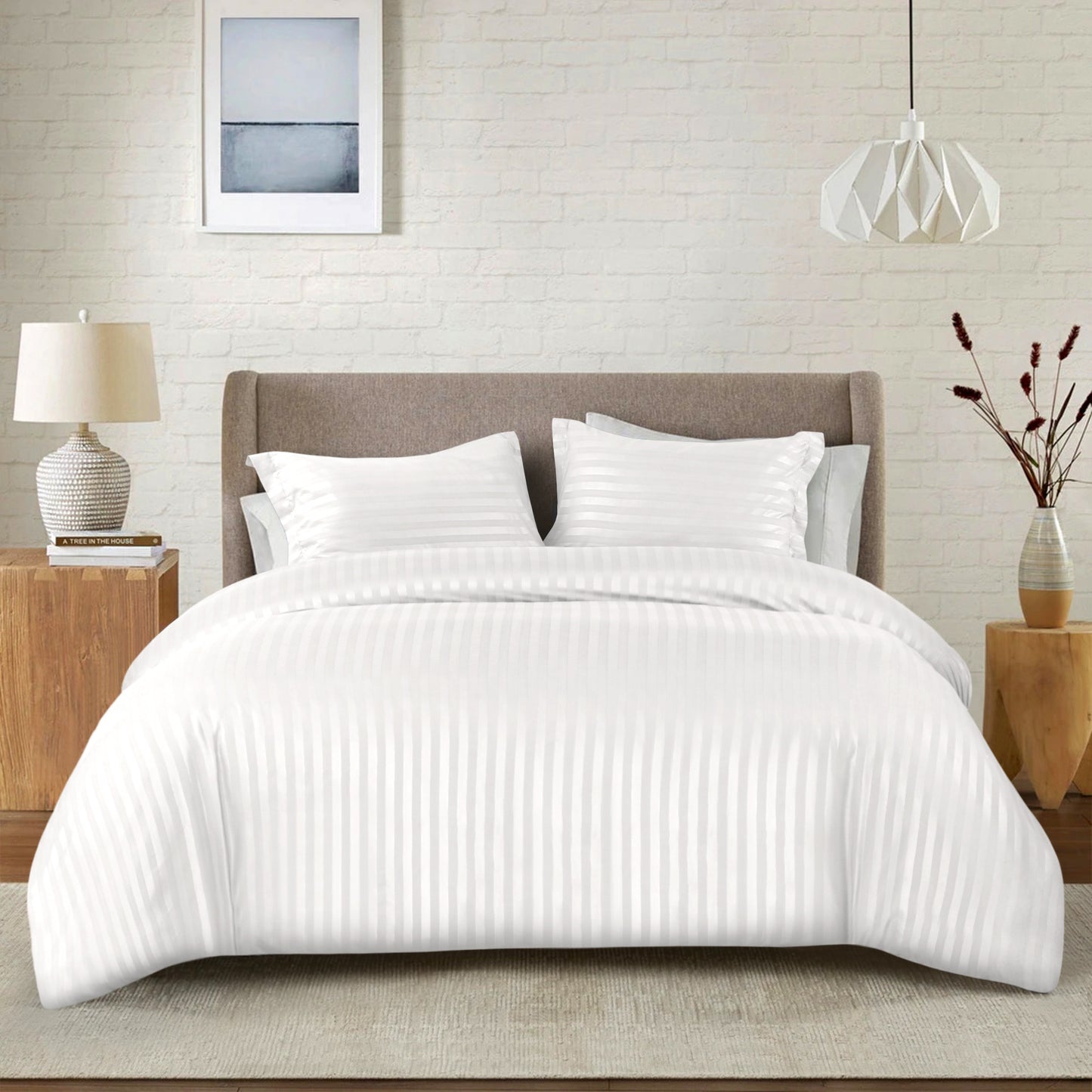Premium Hotel Quality Satin Stripe Duvet Cover Set Double with Pillowcases | Reversible Soft Quilt Bedding | Easy Care Breathable Luxury Quilt Cover