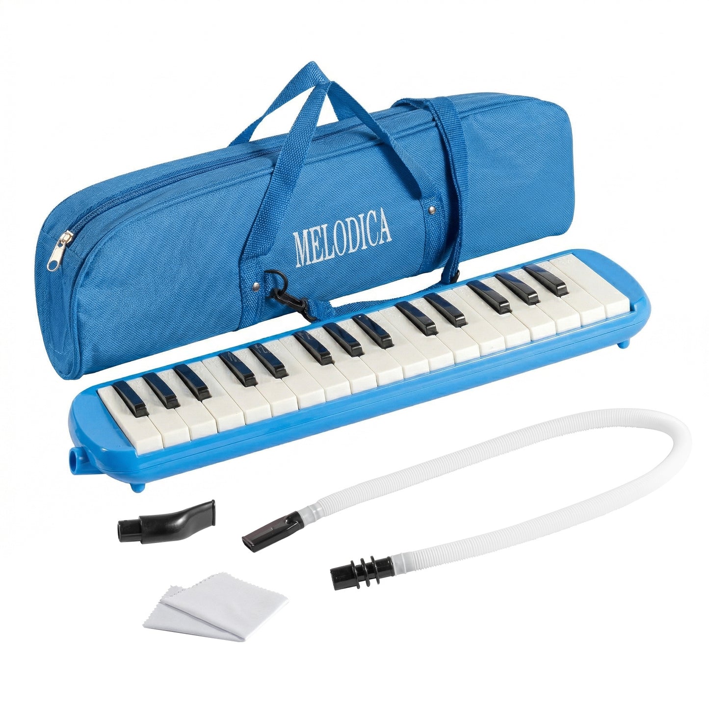 32-Key Soprano Melodica Air Piano Keyboard with Soft Long Tube & Short Mouthpiece, Durable ABS Material, Portable Beginner Instrument with Carrying Bag, Available in Black, Blue, Pink
