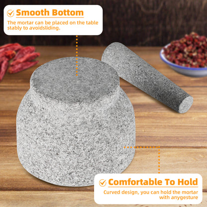 Mortar and Pestle Set, 14 cm Diameter Large Capacity Hard Granite Mortar, Premium Solid Granite Stone (1410cm, Single Pestle)