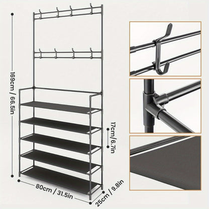 Ultimate Entryway Storage Solution - Stylish Coat Rack & Shoe Organizer Bench with Hooks - Space-Saving, Multi-Purpose Hall Tree for Shoes, Clothes, Hats, Bags, Umbrellas - Home Accessories