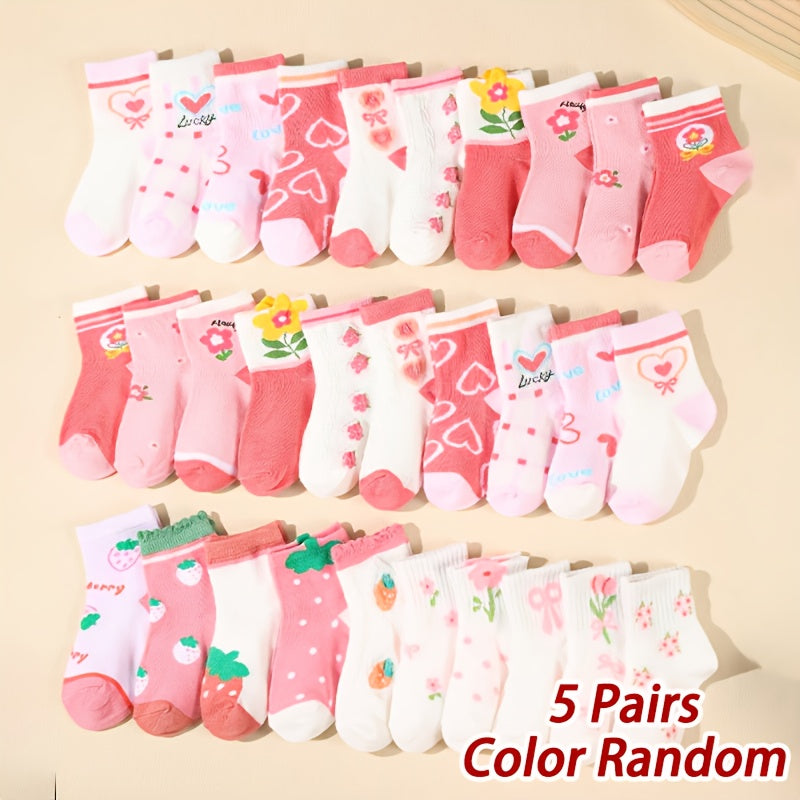 Baby Ankle Sock with Floral Bow Socks Five-Pair for practical home use - Polychrome, 1-2 Years option