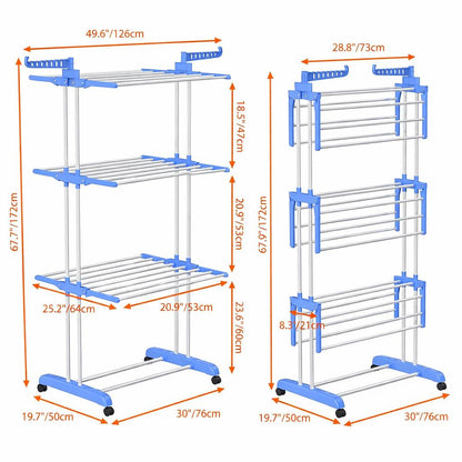 4 Tier Extra Large Clothes Airer Indoor Foldable Outdoor Laundry Dryer Rack Line Hangable Hanger Racks