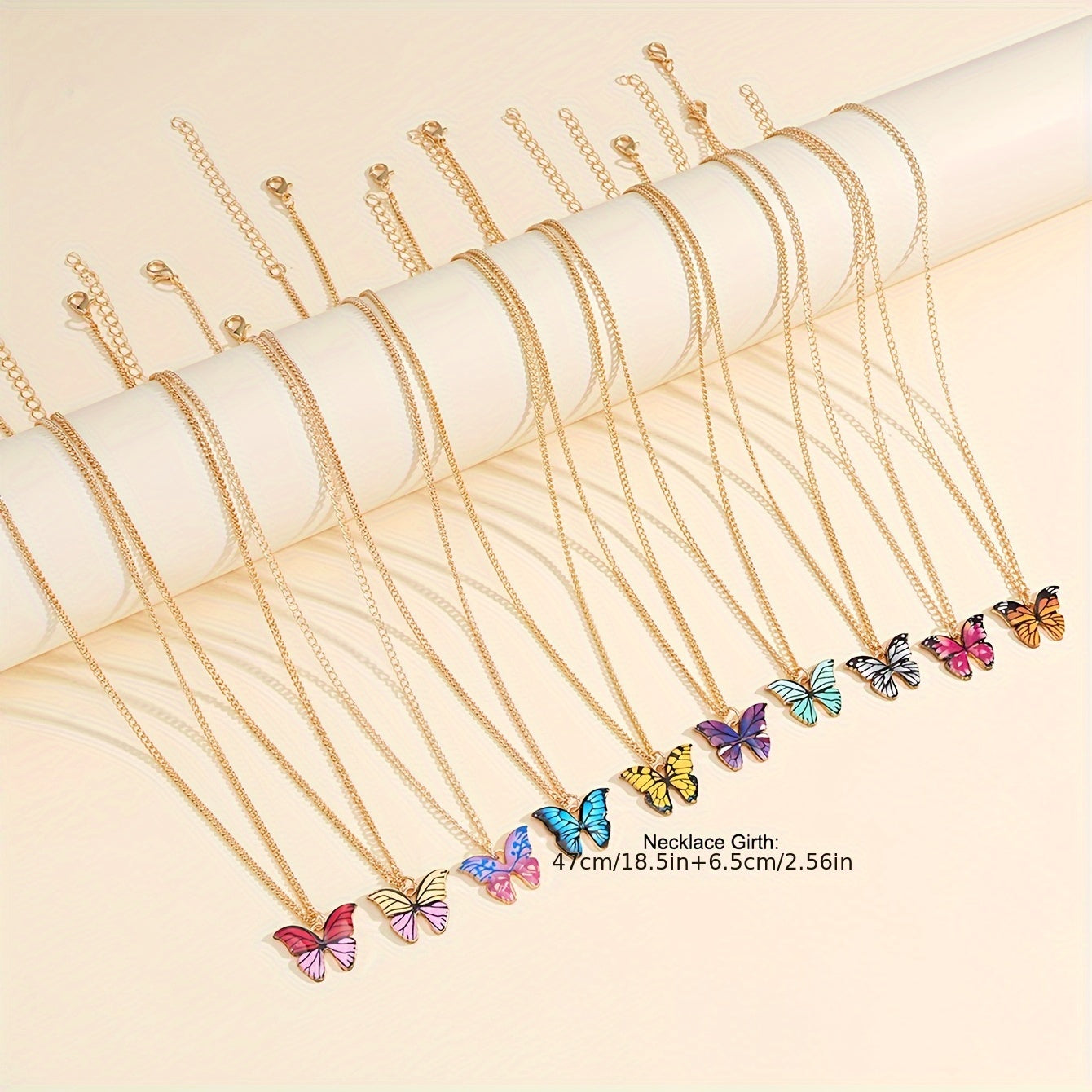 10pcs Set of Fashionable, Elegant, and Minimalist Colorful Butterfly Y2K Pendant Necklaces, Unisex Design Suitable for Vacation, Parties, Dates, Gifts, Daily Versatility, Includes a Greeting Card with Festive Wishes