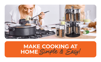FabFinds Everyday 12 Herbs & Spices Rotating Rack Pre Filled Spice Jars Carousel Stand Complete Kitchen Seasoning Gift Set Stylish Countertop Storage for Everyday Cooking