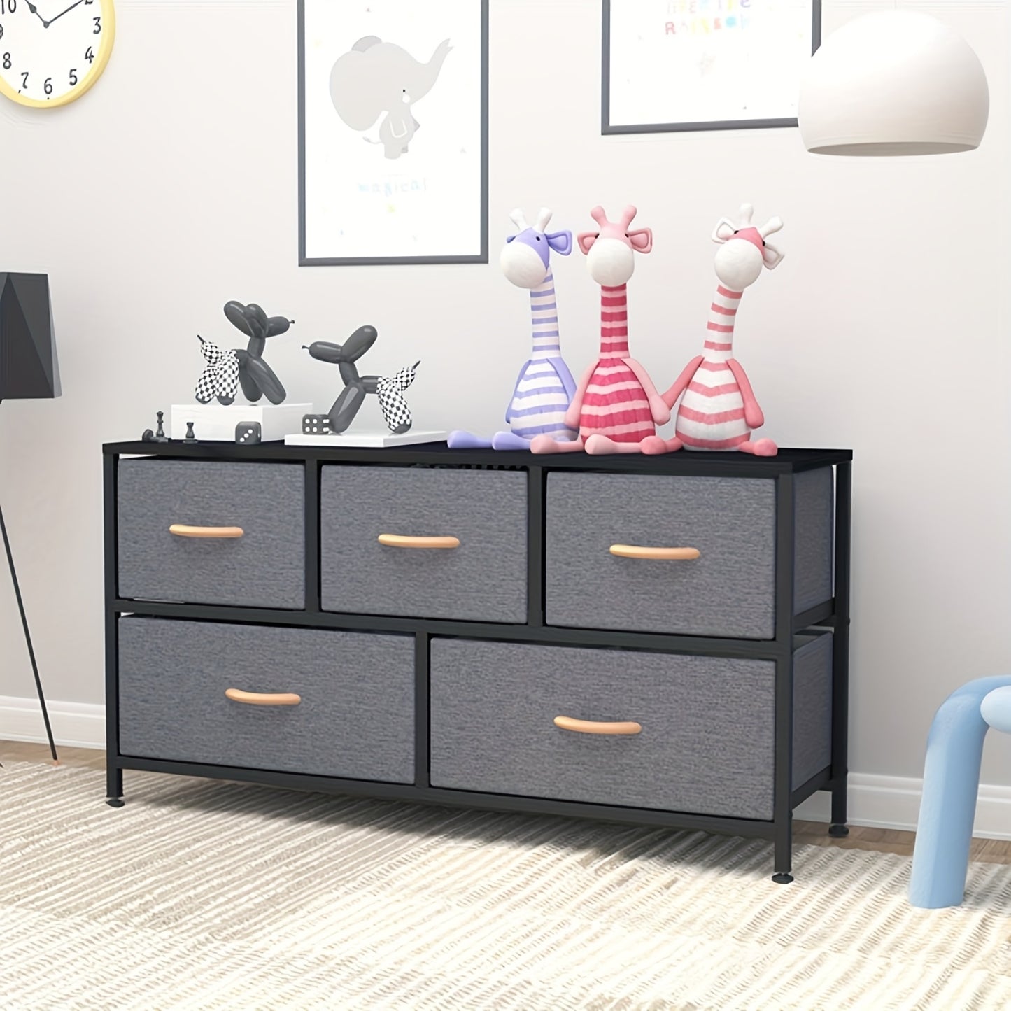 Chic Dark Gray 5-Drawer Storage Cabinet with Wood Panels & Metal Frame - Perfect for Bedroom & Living Room Organization, Storage Drawer Units
