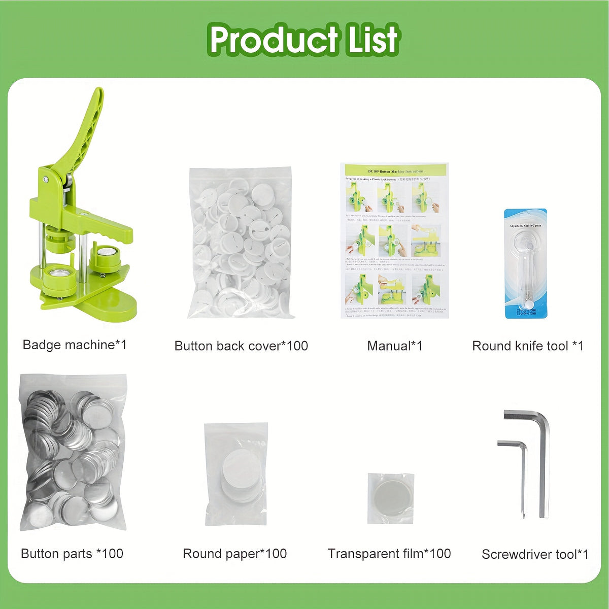Badge Maker Machine with 25mm, 32mm, Metal, Button Kit 100-Piece Heavy-Duty ABS Plastic - product gallery image 5