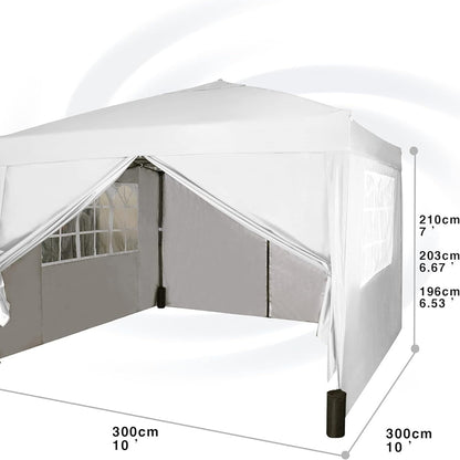 Pop-up Gazebo 3m x 3m with Sides & 4 Weight Bags & Silver Protective Layer Waterproof Marquee Canopy