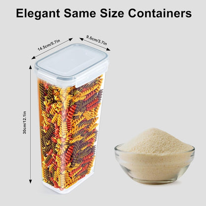 Cereal Storage Container Sets Airtight Dry Food Dispenser Containers Stackable Kitchen Storage Boxes Plastic Pantry Organization with Lock Lids Leakproof for Flour Sugar Pasta (Clear, 8 x 1.4L)